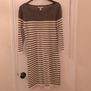 Banana Republic Tan & White Striped Sweater Dress